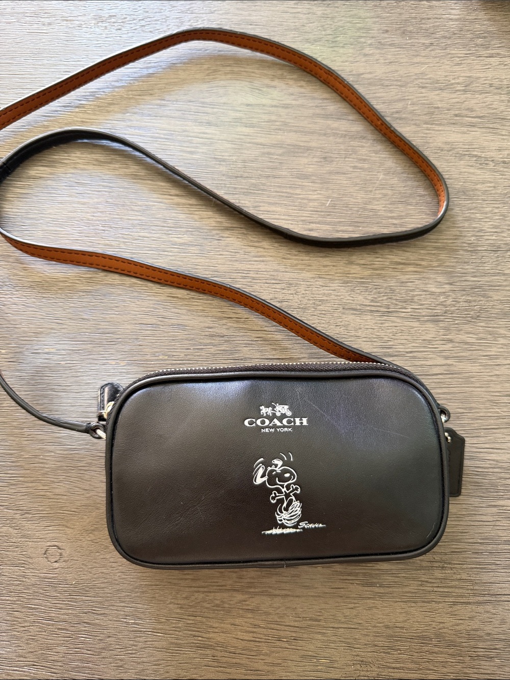 Coach Black Crossbody Bag with Tan Strap